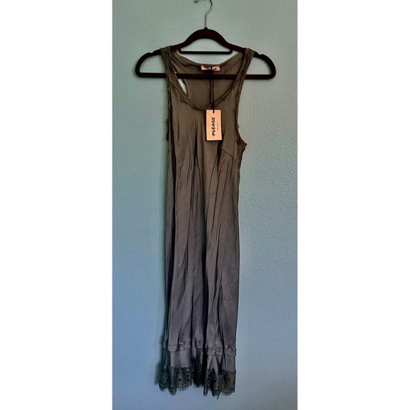 NWT Italian‎ GLAM dark teal midi slip dress with lace details - Picture 2 of 4